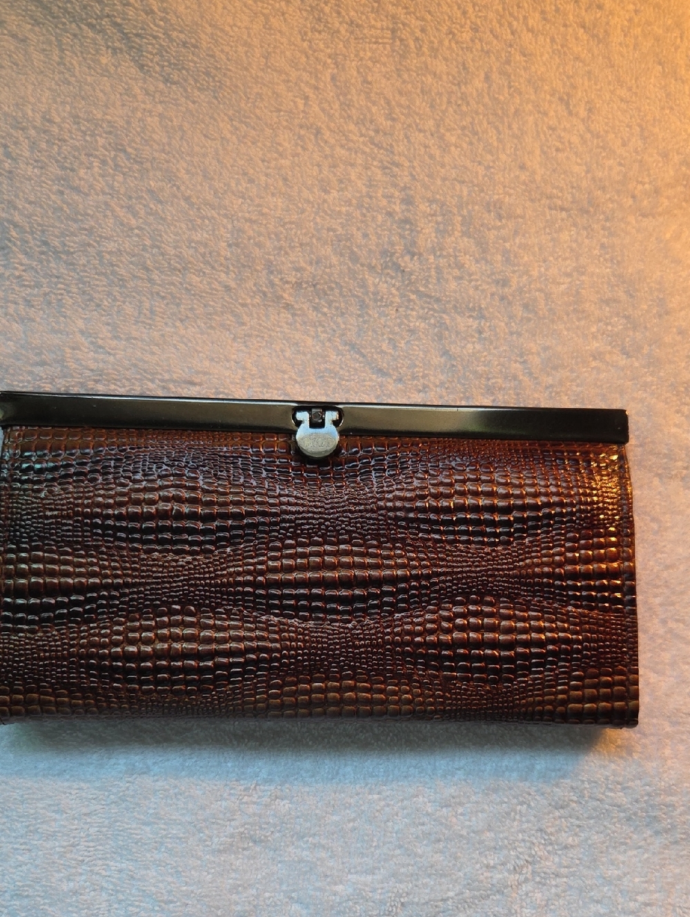 Brown Croc-Embossed Clutch Wallet